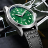 leather strap green dial